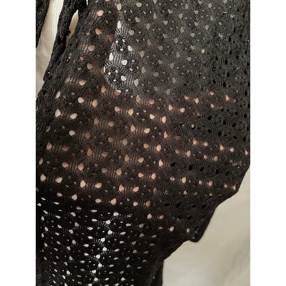 Anne Cole Black Lace Eyelet 3/4 Sleeve Double Tie Front Cardigan - Picture 7 of 12